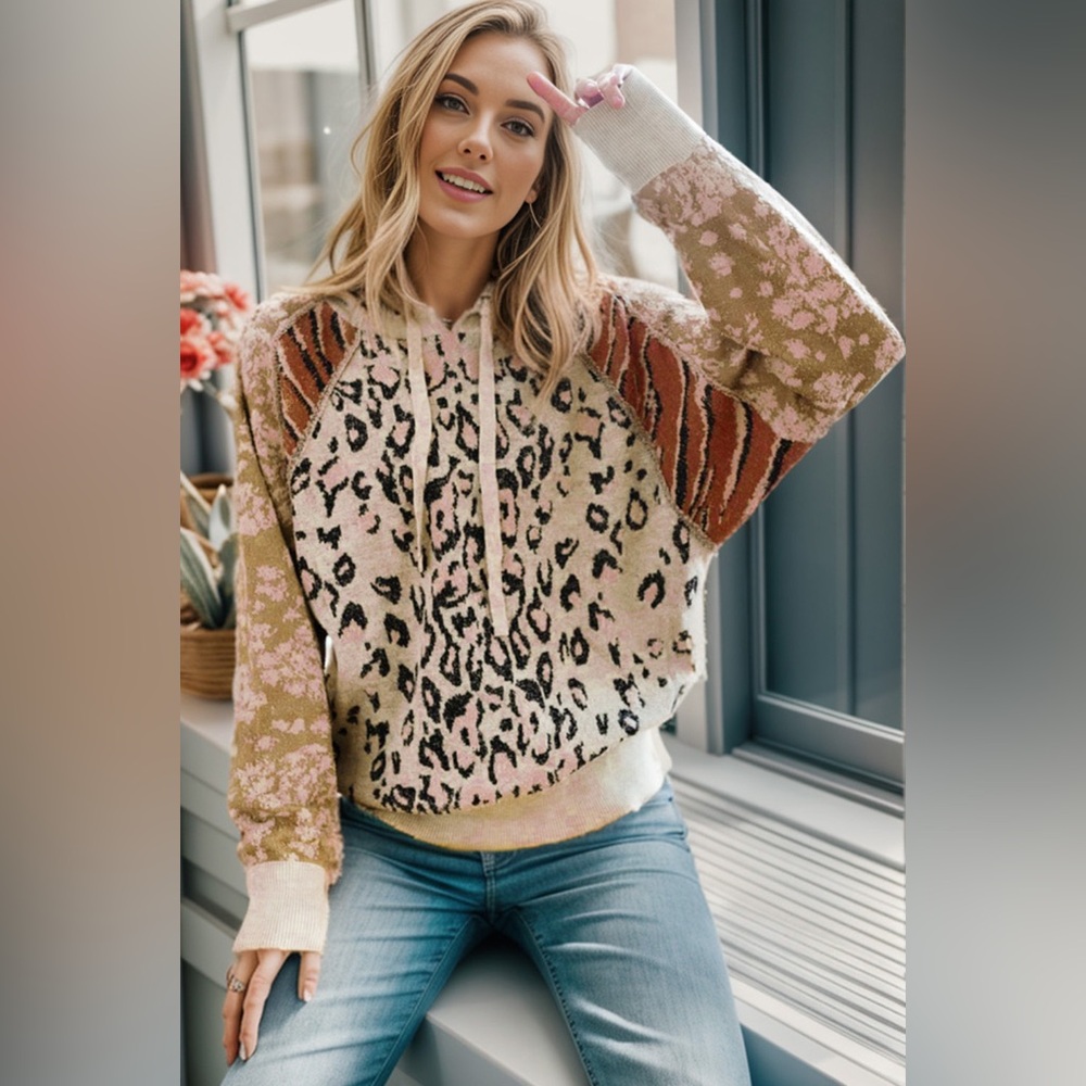 Leopard Drawstring Hooded Sweater